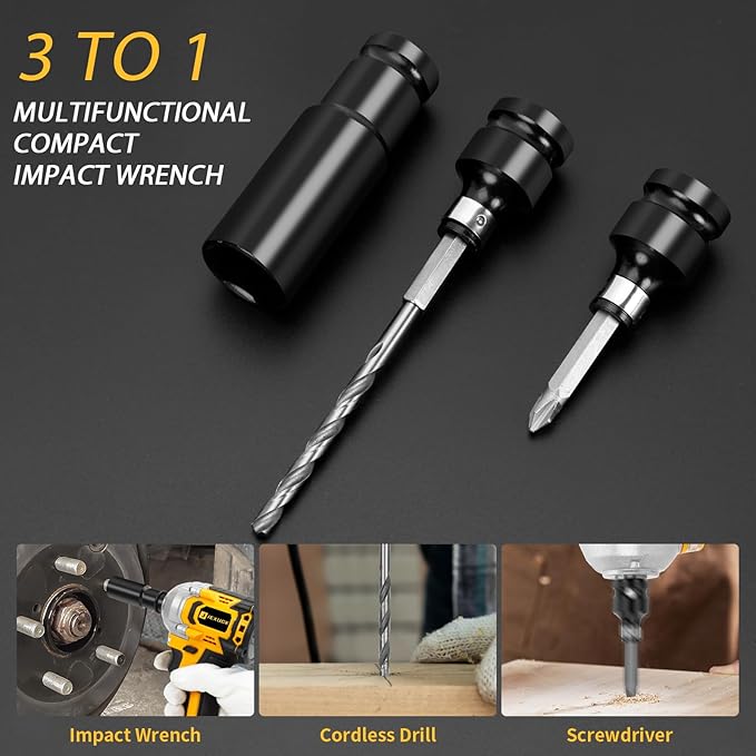 21V Compact Cordless Impact Wrench Set, 1/2" 450Ft-lbs (600Nm) Power Impact Gun Kit, Brushless 3600RPM, 2 x 4.0Ah Batteries & Fast Charger & 5 Sockets, Pistola De Impacto for Car Home (600N)