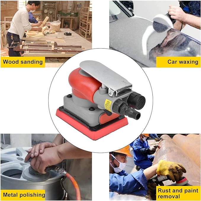 WALFRONT Pneumatic Sander 10000 RPM Air Orbit Finishing Sander for Wood Sanding Car Waxing Metal Sanding 75 x 100mm / 3.00 x 4.00in