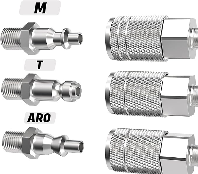 3/8 High Flow Air Fittings, Industrial M-Type Coupler, 3/8 Inch Flow Size, 3/8 Inch Female Threads Size, Steel Material, 300PSI, 10 Pieces Air Compressor Accessories Fittings