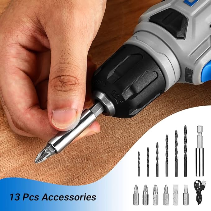 DEKOPRO 8V Cordless Drill, Drill Set with 3/8"Keyless Chuck, Built-in LED, Type-C Charge Cable, 42pcs Acessories, Power Drill for Drilling and Tightening/Loosening Screws