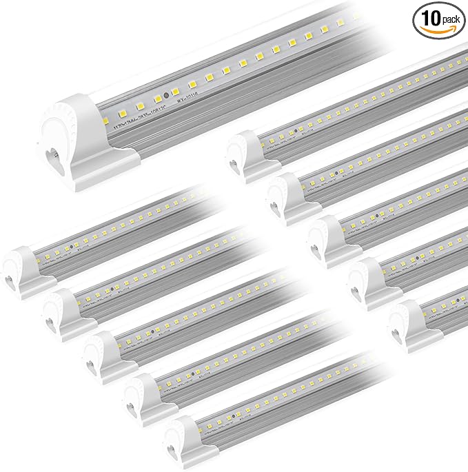 10 Pack 8FT 80W LED Shop Light, 5000K 12000LM Integrated Fixture, V Shape Daylight White Ceiling T8 LED Tube Light for Garage, Clear Cover, High Output, Linkable Shop Lights for Garage, Plug and Play