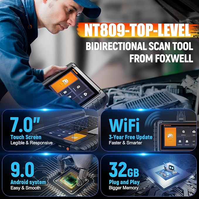 FOXWELL Scanner NT809 Bidirectional Scan Tool, All System Scanner for Car with 30+ Services, ABS/Oil Reset/Injector Coding/Throttle Relearn, OBD2 Scanner Diagnostic Tool with 3 Year Update