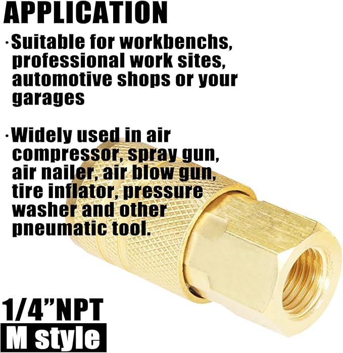 Air Hose Fittings Brass Industrial Coupler 1/4-inch NPT Female Thread Compressor Quick Connect Fittings For Professional Jobsites and Automotive Shops I/M Style 2 Piece