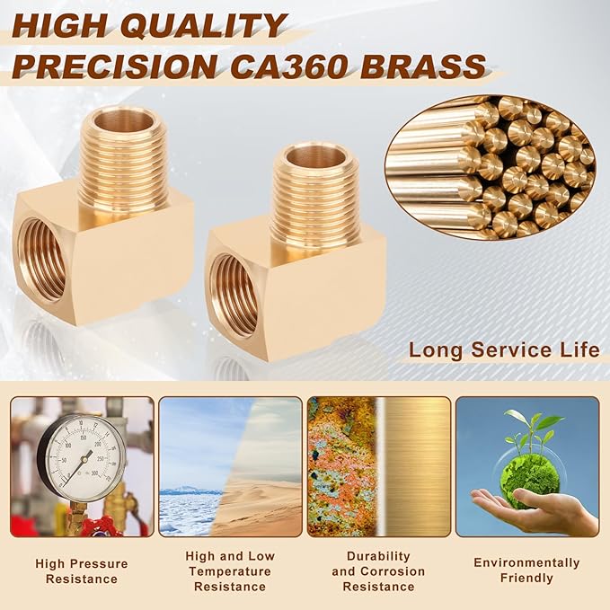 5pcs 1/2” Brass Fittings 90 Degree Barstock Street Elbow 1/2" NPT Male Pipe to 1/2" NPT Female Pipe 1/2 NPT Elbow Forged Brass Pipe Fittings