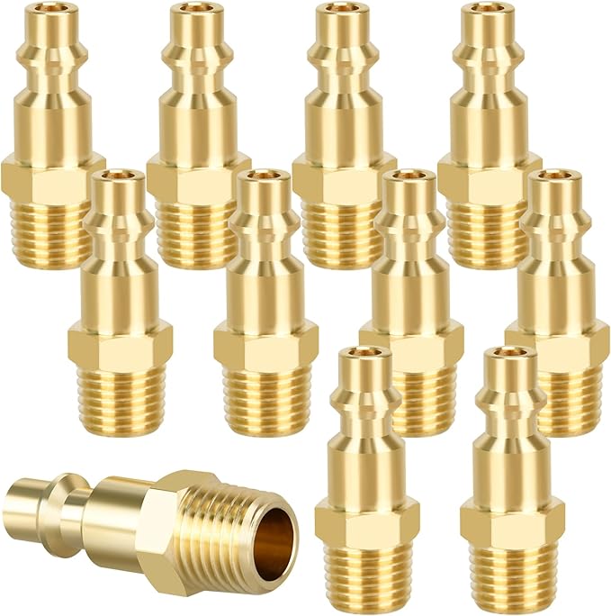 Air Coupler and Plug Kit, 10pcs Air Coupler and Plug Kit, 1/4 Inch NPT Industrial Brass Air Hose Fittings, Quick Connector Air Fittings for Automotive and Home (10pcs 1/4" MNPT Plug)