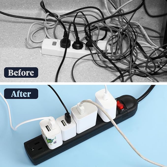 Hoteam 10 Pcs Power Strip Bulk 6 Outlet Surge Protector Power Cord Electrical Extension Cord with Switch Low Profile Plug Flat for Home Office(4 ft,Black)