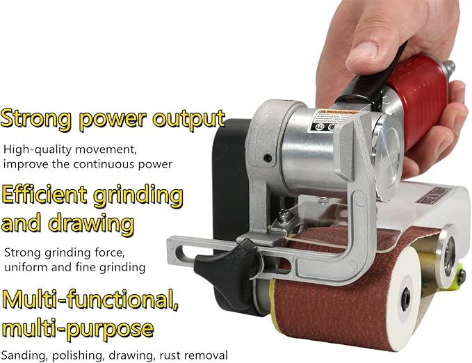 2-3/8" x 10-1/4"Air Belt Sander with 10pcs 60 x 280mm Sanding Belts(60#,120#）, Pneumatic Metal Wire Drawing Sander Good for Deburring, Sanding and Finishing