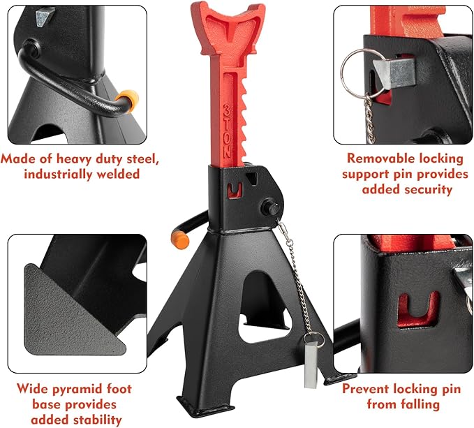 Donext Jack Stands 3 Ton (6,500 lb) Capacity Steel Double Locking, 1 Pair Black Lifting Stand Adjustable Jack Stands