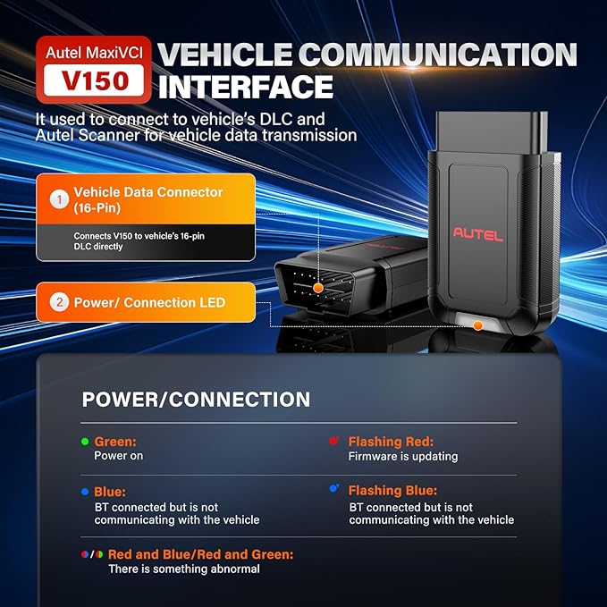 Autel MaxiVCI V150 Wireless Dongle, VCI 150 OBD2 Connector Adapter Car Communication Interface, Work w/Autel MaxiCOM MK900BT MP900BT MP900Z-BT MP900TS MK900TS MX900TS TS900 OBD 2 Car Diagnostic Tool