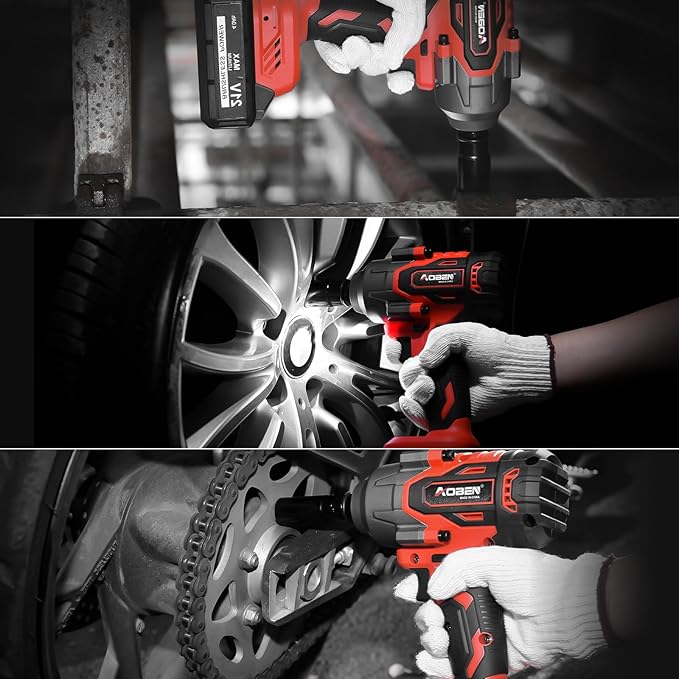 AOBEN Power Impact Wrench 800N.M, 1/2 Inch Cordless Impact Gun, High Torque 590 Ft-lbs Electric Impact Wrench Set with 2 X 4.0Ah Battery, Fast Charge, 6 Sockets, Tool Case