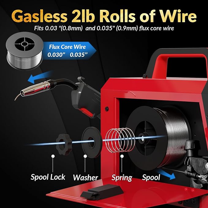 MIG Welder 110V,Gasless Flux Core Welder,Plug And Play,Easy Safety To Operate For Beginners DIY,Synergic Mode Better welding with 3 in1MIG/Stick/Lift TIG,IGBT Inverter 140A