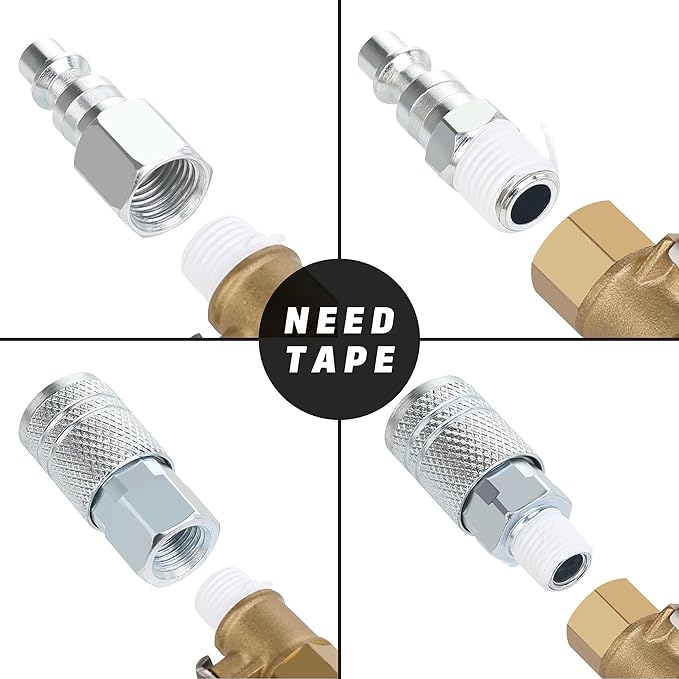 3/8 High Flow Air Fittings, Industrial M-Type Coupler, 3/8 Inch Flow Size, 3/8 Inch Female Threads Size, Steel Material, 300PSI, 10 Pieces Air Compressor Accessories Fittings