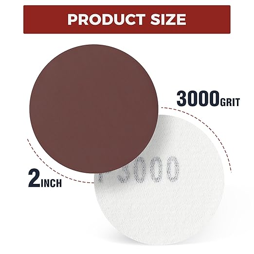 S SATC 100PCS 2 Inch Hook and Loop Sanding Discs No-Hole Sandpaper 3000 Grit Orbital Sander Pads for Sanders Drill Aluminum Oxide Sandpaper Discs for Woodworking Wood Automotive Metal