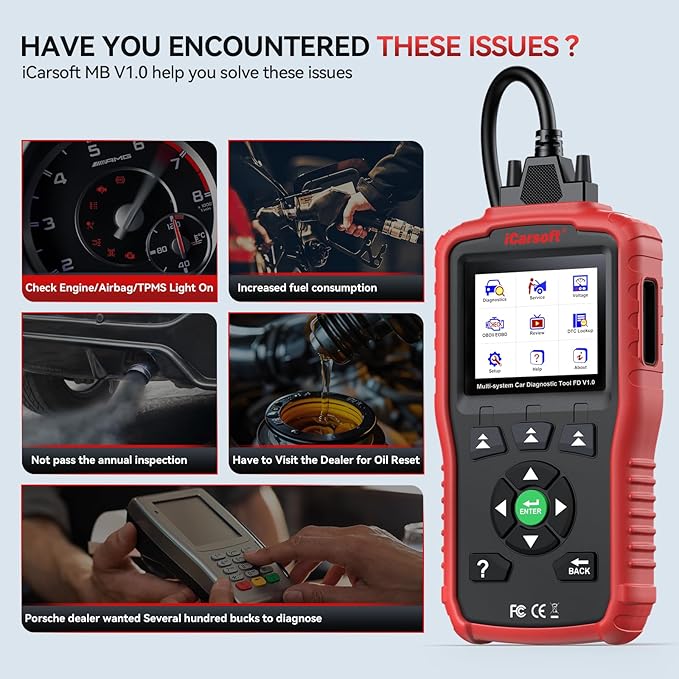 iCarsoft OBD2 Scanner for Ford/Holden, FD V1.0 All System in-Depth Diagnostic Scan Tool, Oil/SAS Reset/Live Data, ABS Airbag Engine Transmission Code Reader OBD2/EOBD/CAN Scan Tool