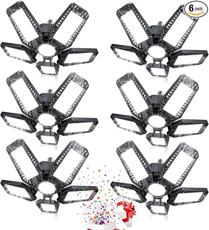 LED Garage Lights - 160W 16000LM 6500K Garage Lights Garage LED Lights Screw in with 5+1 Deformable Panels, Garage Lights Ceiling LED for Garage, Workshop, Basement Support E26/E27 (6)