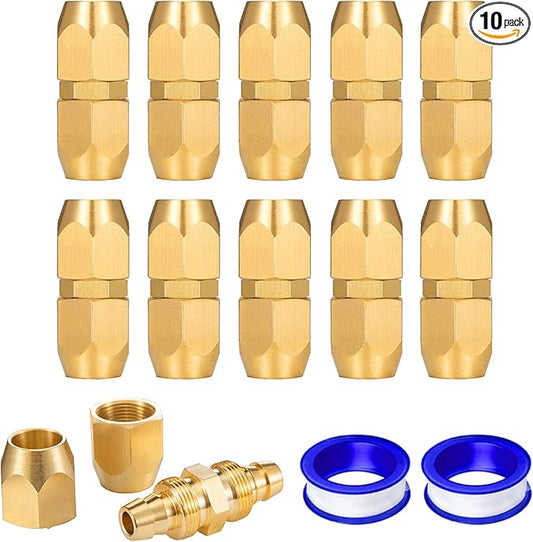 10PCS Soild Brass Air Reusable Hose Splicer For 3/8-Inch ID Hose,Hose Air Hose Repair Fitting (10 Pack 3/8 Inch)