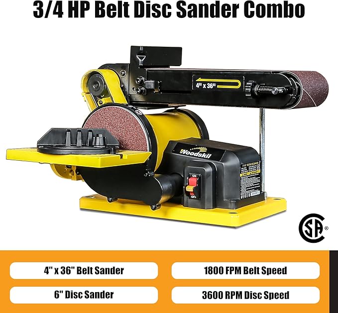 4.3A Belt Sander, 4 x 36 in. Belt & 6 in. Disc Sander, Double Dust Exhaust Port, Steel Base, 2Pcs Sandpapers Included