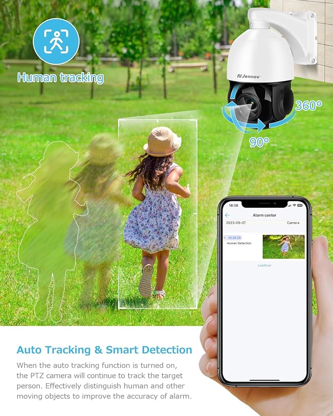 4K 8MP Outdoor PTZ IP POE Camera with Pan Tilt 20X Optical Zoom & Human Detection, Speed Dome Security Camera with 320ft IR Night Vision, Auto Tracking, Hikvision Onvif Compatible