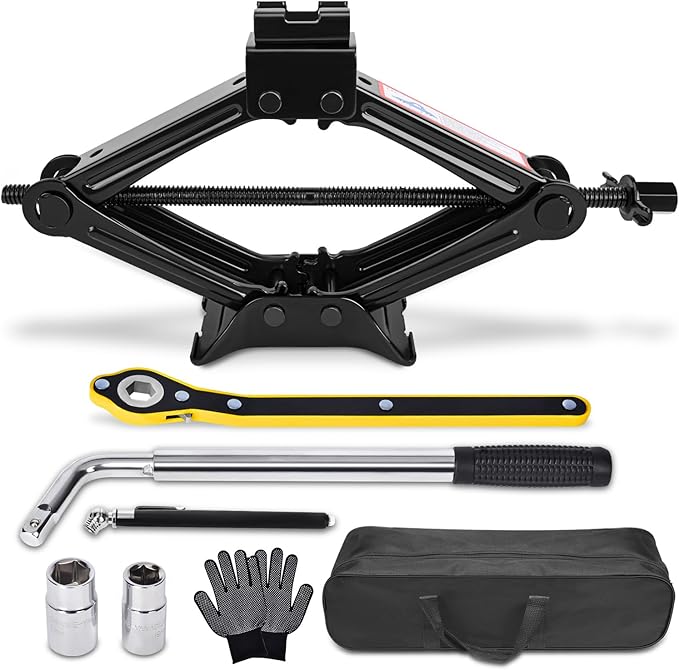 Car Jack Kit Scissor Jack for Car 1.5 Ton (3307 lbs) Scissor Jack Kit Universal Car Emergency Kit with Lug Wrench Tire Changing Kit for Car SUV