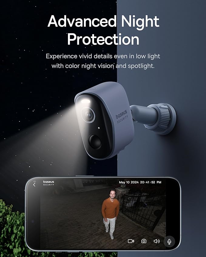 Baseus Wireless Outdoor N1 Add on Security Camera, Requires H1 HomeStation, 2K HD Clarity, 210-Day Battery Life, No Monthly Fee, 145° FOV, Color Night Vision and IP67