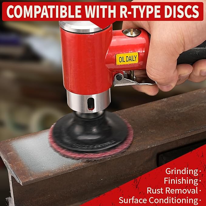 SI FANG 3 Inch Air Sander Right Angle Grinder, Upgraded Mini Pneumatic Polisher Surface Prep Conditioning Rotary Tool Kit with 45Pcs Roll Lock Quick Change Disc and Sanding Discs