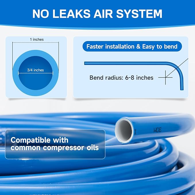 3/4"×100&200&300ft Compressed Air Line Kit for Shop/Garage, Hdpe-Aluminum Rapid Air System Includes Right Angle Fittings and Tee Fittings, Compressed Air Piping System Leak Proof&Easy to Install