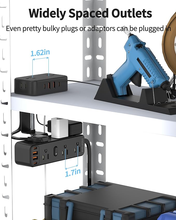 Dual Layer Desk Clamp Power Strip with 13 AC Outlets 8 USB (4 USB C), Fit 2.75" Tabletop, Desktop Edge Mount Surge Protector (1700J), 10 Ft Extension Cord for Office Home, Black