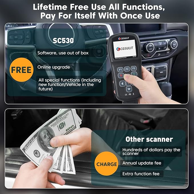 OBD2 Scanner, All System Code Reader for Dodge Chrysler Jeep Car Scanner with Reset SRS ABS EPB SAS Transmission Engine Light CKP Relearn, etc 30+ Special Functions Bidirectional Diagnostic Scan Tool