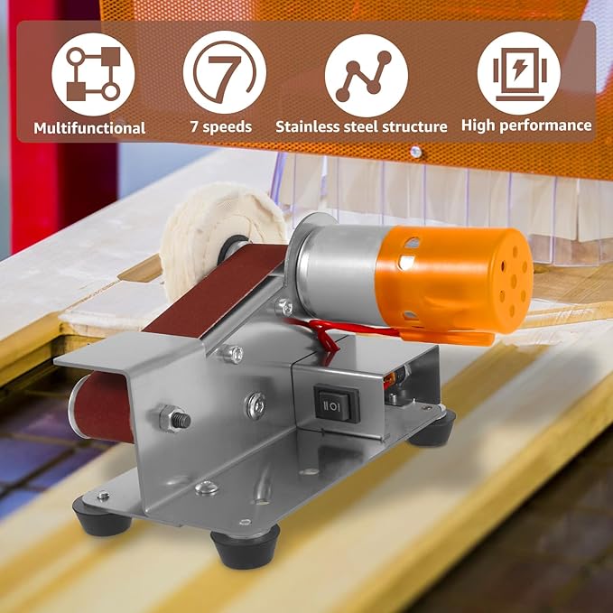 Mini Belt Sander,15 Degree Electric Belt Grinder,7 Adjustable Speed Electric Knife Polishing Sharpener Machine,Heavy Duty Electric Sander w/30 Sanding Belt,Electric Grinding Machine for Metal Jewelry