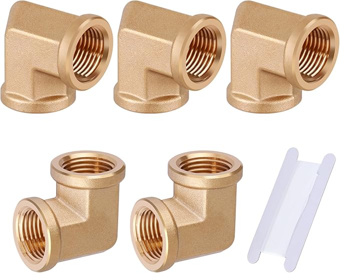 5pcs 1/2” Brass Fittings 90 Degree Barstock Street Elbow 1/2" NPT Female Pipe to 1/2" NPT Female Pipe 1/2 NPT Female Elbow Forged Brass Pipe Fittings
