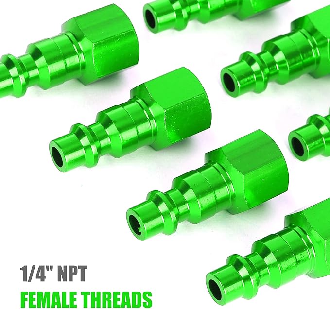 Air Hose Fittings, 12 Pieces I/M Industrial Type Air Plugs with 1/4" NPT Female Threads, Green