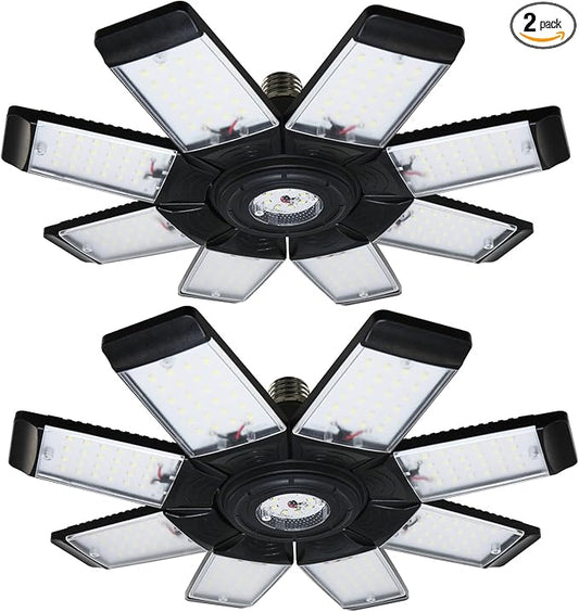 2-Pack LED Garage Lights, 250W Garage Light, 25000LM Garage Lights Ceiling Led Bulb with 8+1 Adjustable Panels, Garage Led Light Fixtures, LED Shop Light for Basement Workshop Attic (8+1P 2Pack)