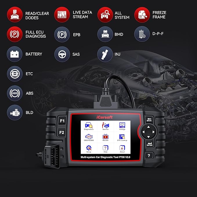 iCarsoft Auto Diagnostic Scanner P700 V2.0 for Porsche with Engine/Transmission/ABS/Airbag Diagnosis Scan,OBD2 Code Reader with Oil Reset EPB ETC+Battery/O2 Sensor/EVAP Test