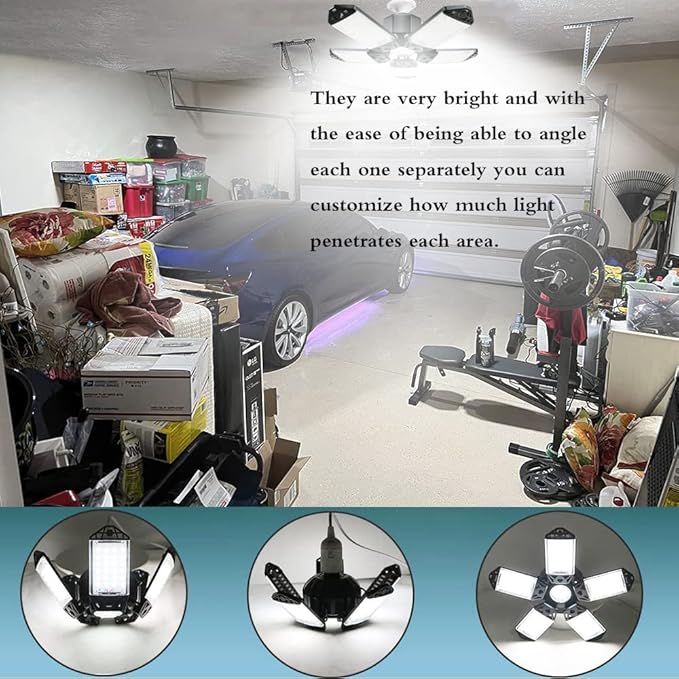 160W LED Garage Light 6Pack, 16000 Lumen Ceiling Lights with 5+1 Adjustable Panels, 6500K Daylight Light Bulb Fixture LED Lights for Garage, Workshop