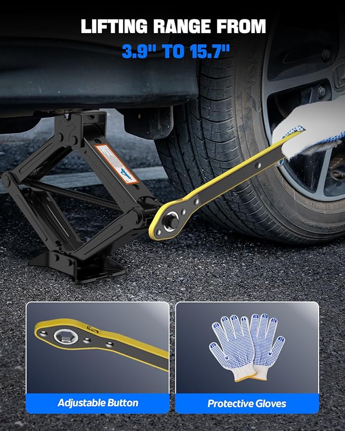 Car Jack Kit Scissor Lift Jack for Car 2 Ton (4409 lbs) Universal Jack Emergency Kit with Lug Wrench Tire Changing Kit for Car SUV