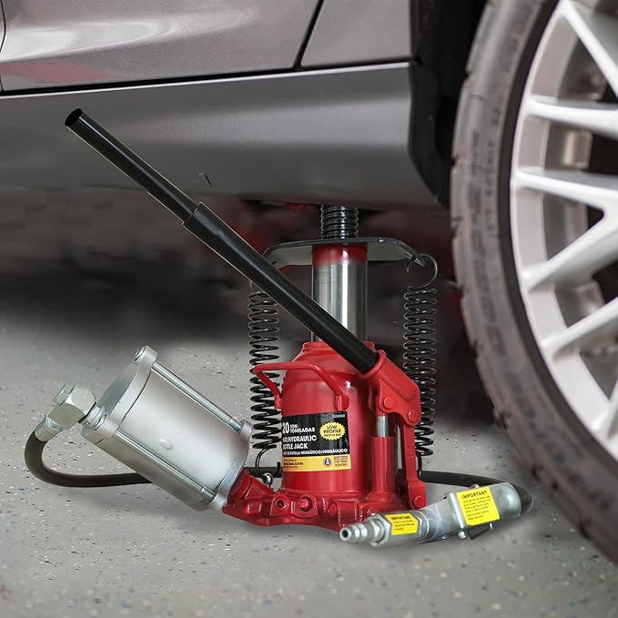 BIG RED TQ20006D-1 Torin Welded Low Profile Pneumatic Hydraulic Car Bottle Jack: Aluminum Alloy Pump and Unique Slow Release Equipment for Auto Repair and House Lift, 20 Ton (40,000 LBs) Capacity, Red