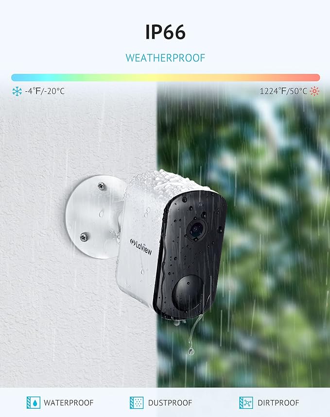 LaView 3MP Wireless Camera for Home/Outdoor Security (2 Pack), 2K Battery Powered WiFi Camera with Night Vision, 270-Day Battery Life, AI Human Detection, 2 Way Audio, Siren, IP66, Works with Alexa