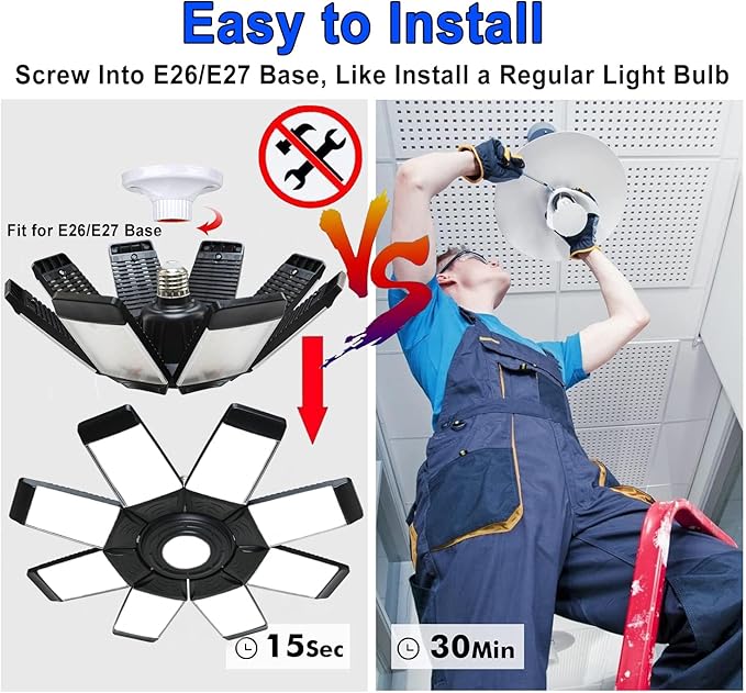 250W LED Garage Light, Ultra Bright 25000 Lumen LED Garage Ceiling Lights LED Shop Lights with 8+1 Adjustable Panels, 6500K Daylight Light Bulb Fixture LED Lights for Garage, Workshop