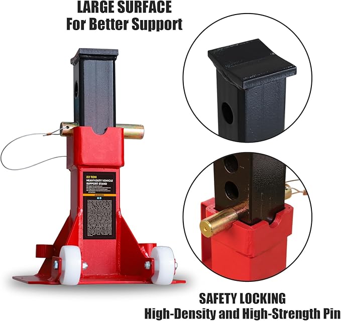 BIG RED ATZ220006P Torin Heavy Duty Jack Stands: Pin Style Jack Stand with 2 Casters and Handle, Easily Portable Car Stand for Car SUV, Truck and Pick Up, 22 Ton (44,000 lb) Capacity, Red