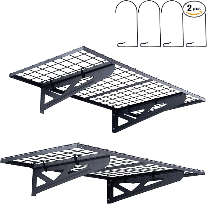 VEVOR Garage Shelving Wall Mounted, 2 x 4 ft Heavy Duty Garage Wall Shelves, 502 lbs Load Capacity Garage Storage Rack Floating Shelves, 2 Pack, Suitable for Shop, Shed, Garage Storage