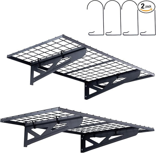 VEVOR Garage Shelving Wall Mounted, 2 x 4 ft Heavy Duty Garage Wall Shelves, 502 lbs Load Capacity Garage Storage Rack Floating Shelves, 2 Pack, Suitable for Shop, Shed, Garage Storage