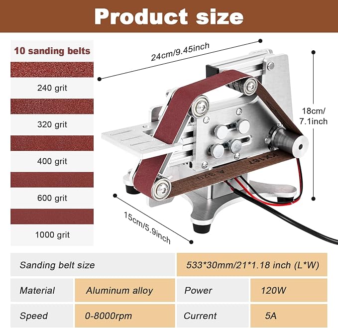 Electric Belt Sander Knife Sharpener 1.2 x 21-Inch with Variable Speed Control, Benchtop Sanding Belt Machine Diy Belt Grinding Polishing Machine for Metal Working, Knife Making and Woodworking