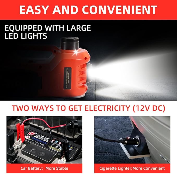 ROGTZ Electric Hydraulic Car Jack Kit with Impact Wrench and Tire Inflator Pump, 5 Ton 12V Car Jack Hydraulic Car for SUV Sedans Tire Change with LED Light(Red)