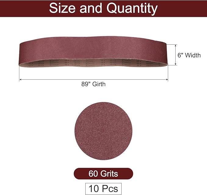 uxcell 10pcs 6" x 89" Sanding Belts 60 Grits Aluminum Oxide Abrasive Belt Sander Paper Sanding Papers for Metal Wood Grinding Polishing, Reddish Brown