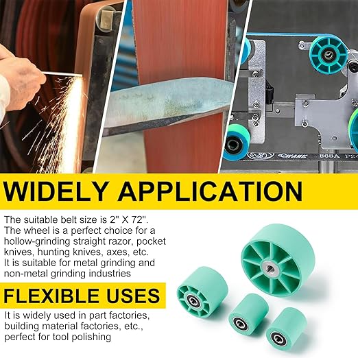 Belt Grinder 2" x 72" Wheel Set, Knife Grinder Wheel Set w/D Plate, Made of Material Glass Filled Nylon, for Belt Sander 4" Drive Wheel 5/8" Bore 3" Tracking 2" Idler Wheels (4"-3"-2")
