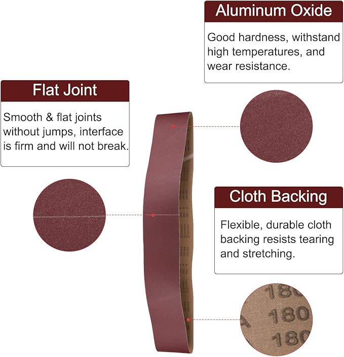 uxcell 10pcs 6" x 89" Sanding Belts 180 Grits Aluminum Oxide Abrasive Belt Sander Paper Sanding Papers for Metal Wood Grinding Polishing, Reddish Brown