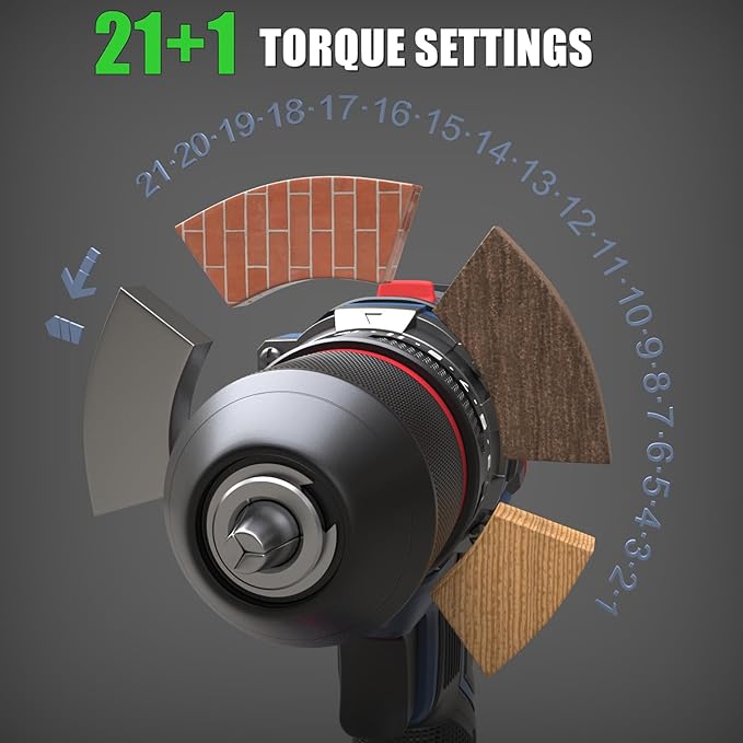 20V Cordless Drill Set, Brushless Power Drill Set with 2 Batteries and Charger,3/8-Inch Metal Chuck Electric Drill Driver,22 Torque Setting,Drill/Driver Bits and Tool Bag Included