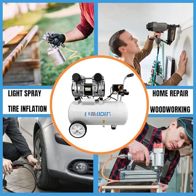 Air Compressor, Quiet Air Compressor, Only 68dB, 6 Gallon Durable Steel Air Tank, High Flow 4.2CFM @ 90PSI, Oil Free, Ideal For Auto Repair, Tire Inflation, Woodwork Nailing, Pneumatic Tool, 1.7 HP