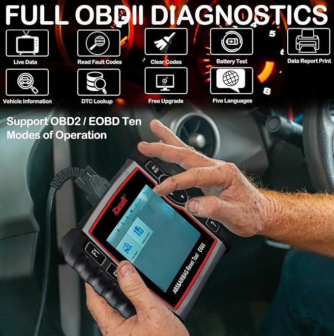 iCarsoft E660 ABS Diagnostic Tool, OBD2 Scanner for ABS/SRS/SAS/EPB/Engine, Car Code Reader with SAS/EPB Reset/Battery Test, Auto Diagnostic Car Scanner Read Clear Fault Codes,Free Upgrade