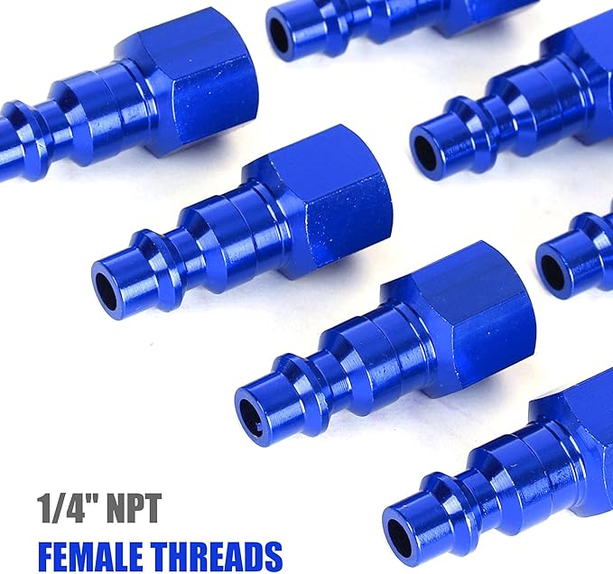 Air Hose Fittings, 12 Pieces I/M Industrial Type Air Plugs with 1/4" NPT Female Threads, Blue